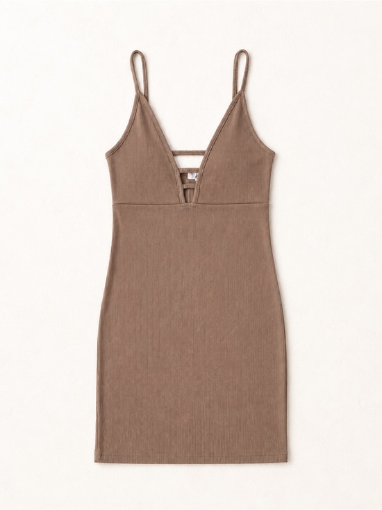 Streetwear Society Dresses & Skirts - 3/$30 / Streetwear Society Ribbed V-Neck Strappy Bodycon Dress - Taupe / Small
